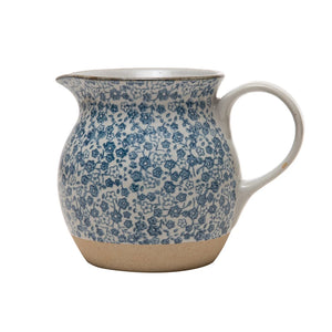 Hand-Painted Stoneware Pitcher with Floral Print