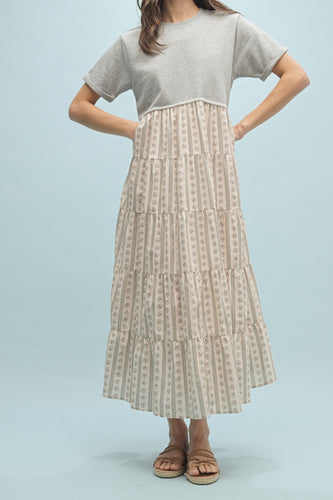 Mixed Media Floral Tiered  Dress