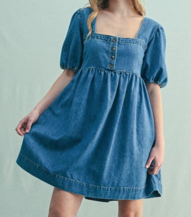 Bubble Sleeve Denim Dress