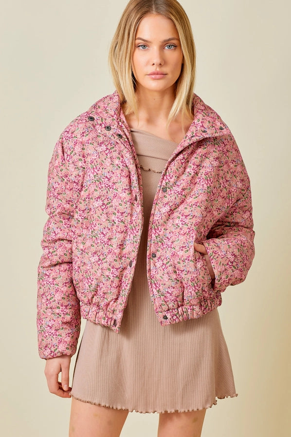 Floral Corduroy Puffer Jacket