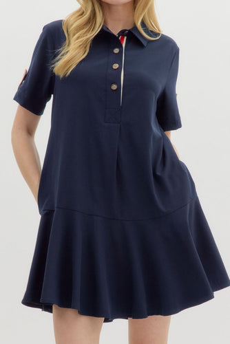 Navy Dress with Stripe Accents