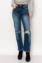 Load image into Gallery viewer, HIGH RISE STRETCH DISTRESSED ANKLE STRAIGHT WITH FRAYED HEM