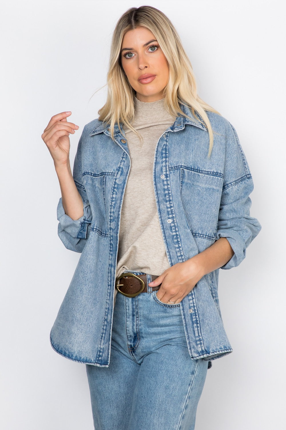 Relaxed Fit Washed Oversized Denim Shacket