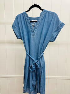 Chambray V-Neck Dress with tie waist