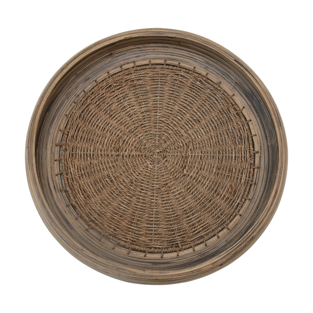 Handmade Bamboo and Seagrass Tray with Handles